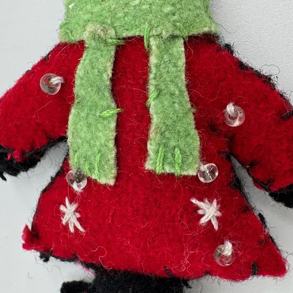 Vtg Felt Black Cat Christmas Ornament Folk Art Handcrafted Sequin Holiday Decor